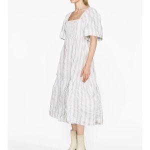NWT- Ganni Striped Seersucker Midi Dress Sz 40
